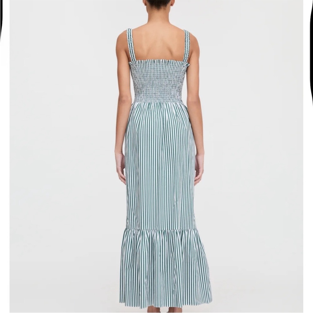 Hill House Anjuli Nap Dress Smocked Green White Striped Midi Maxi Medium M - Picture 3 of 6